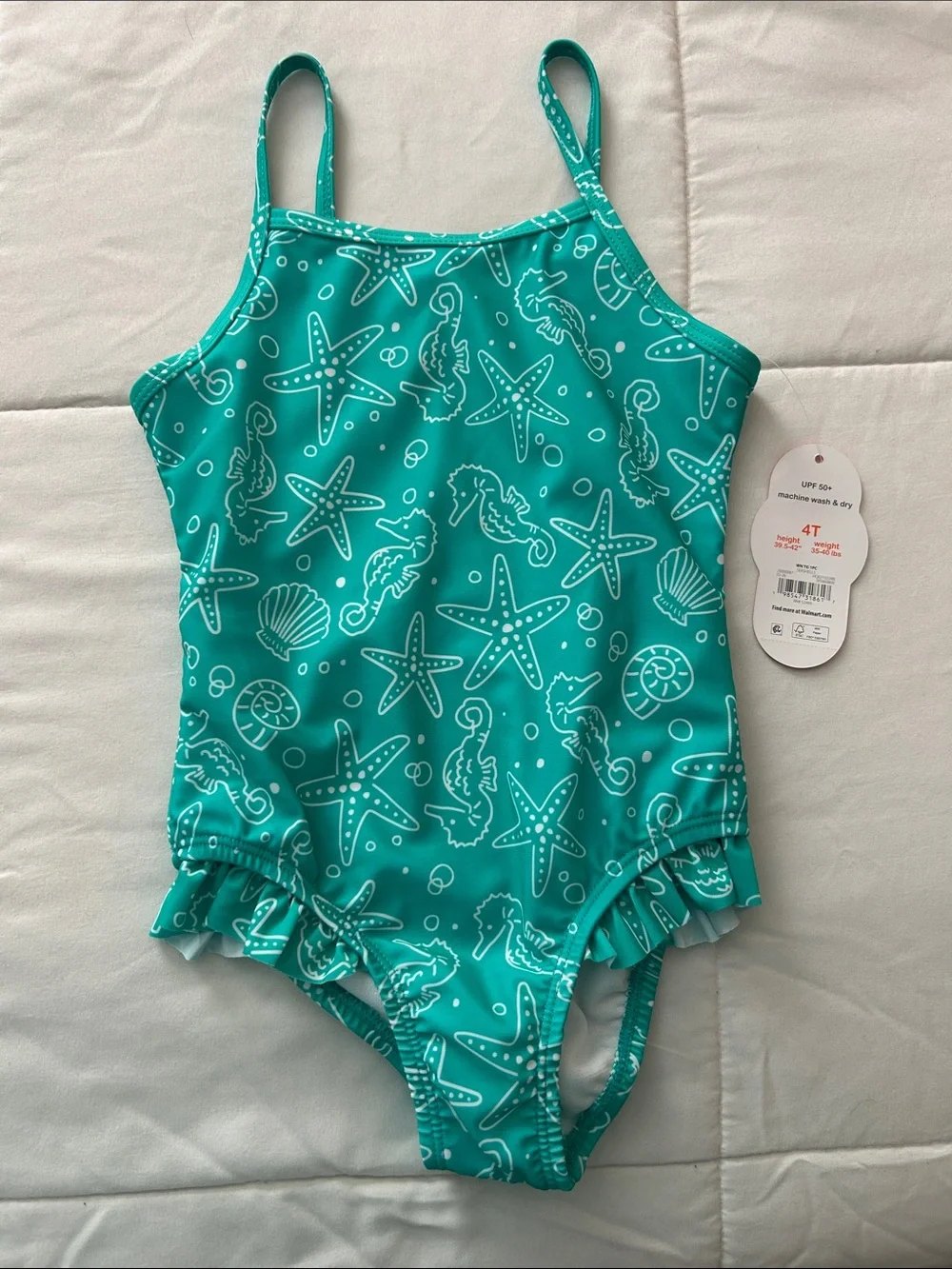 Children's Teal Seahorse & Starfish One-Piece Swimsuit - 4T